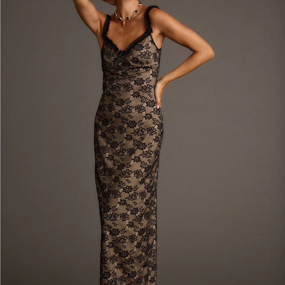 12th Tribe Black Lace Maxi Dress